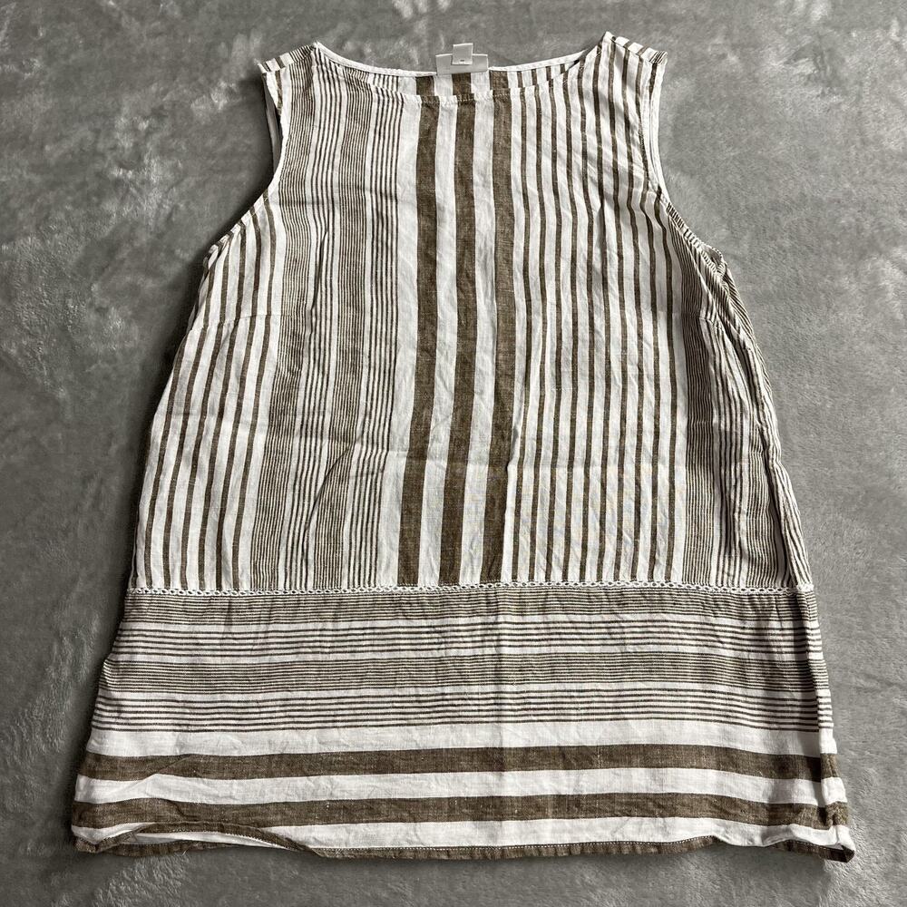 J. Jill Tank Top Womens XS Brown White Striped Linen Tunic Sleeveless Top Boho